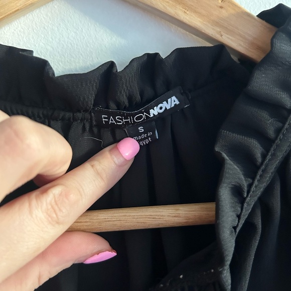 Fashion Nova, size S, black blouse top, keyhole tie up front, ruffles, sheer - Picture 2 of 6